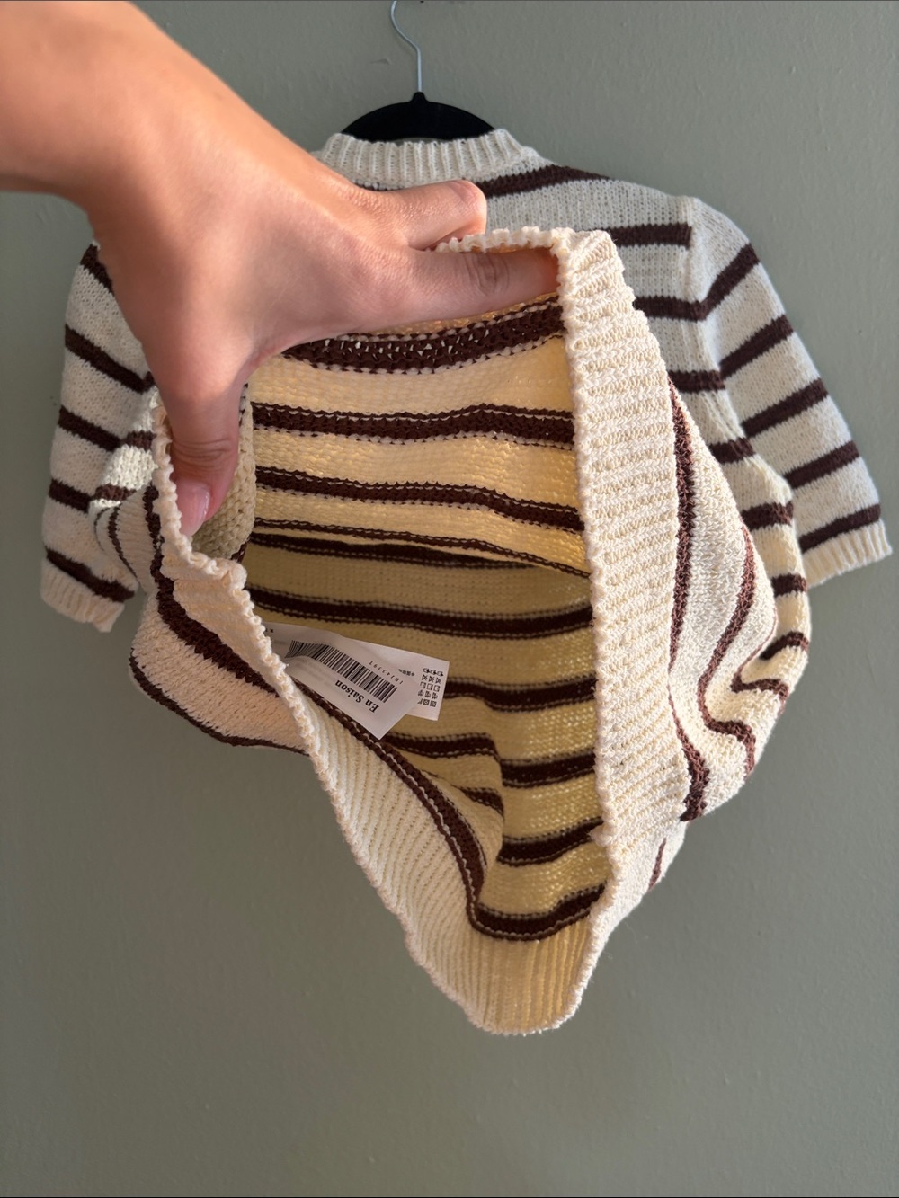 En Saison Cream and Brown Striped Short Sleeve Crew Sweater - Picture 7 of 9